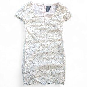 XXS Talula Sheath Dress Knee Length Short Sleeve Lined Floral Lace White